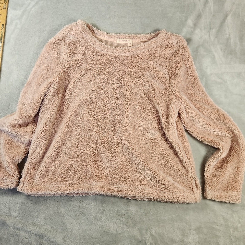 FRESH PRODUCE XL Pink $74 SHERPA Stretch Pullover Sweatshirt Top Cozy Cabincore